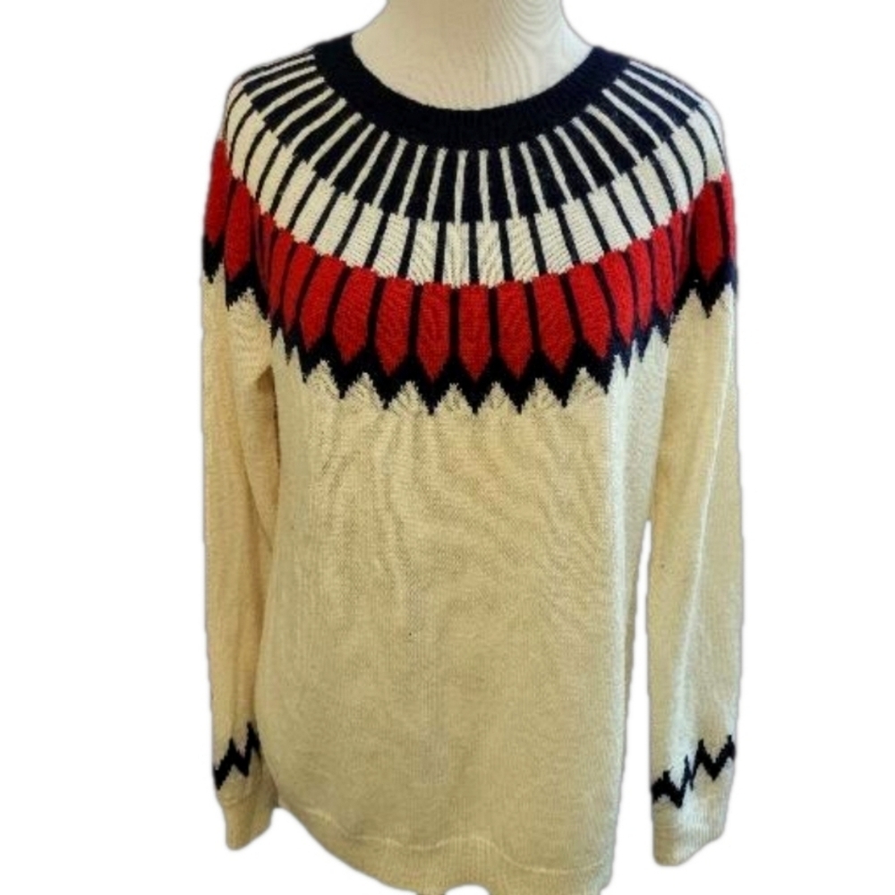 Talbots Women's Sweater - Red, Black, and Cream in a size medium